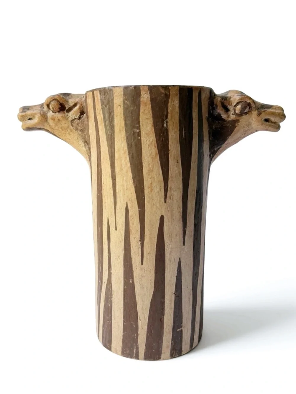 Vintage African Safari Animal Okapia Bongo Double Head Striped Pottery Vase - Picture 1 of 15
